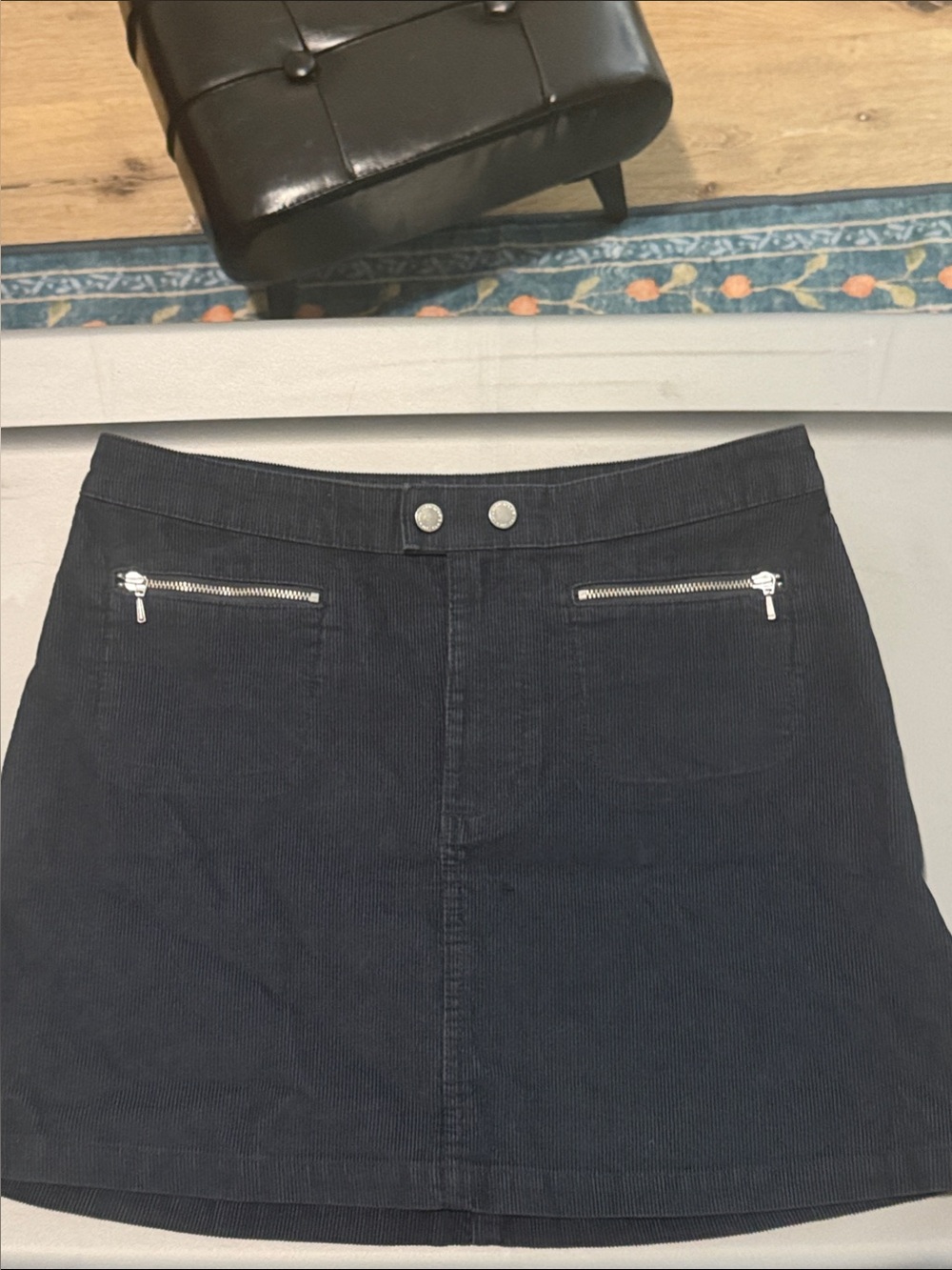 Abercrombie & Fitch Black Corduroy Mini Skirt with Silver Zippers